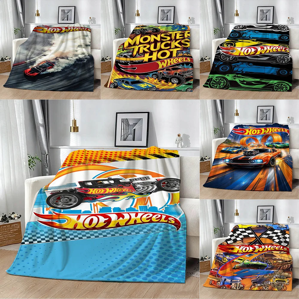 Racing Car Game H-Hot W-Wheels Cartoon Flannel Blanket Soft Throw Blanket Art For Home Decor Bedroom Bed Sofa Picnic Fans Gift