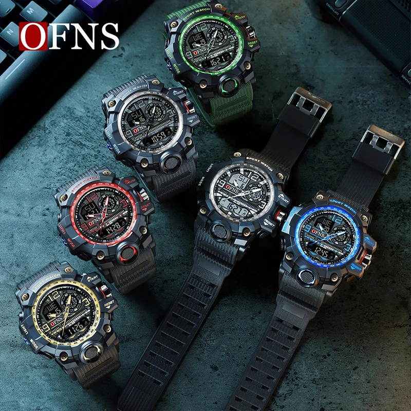 OFNS Luxury G Style Men\'s Watches 50M Waterproof Multifunctional Sports Military Quartz Watch For Male LED Digital Wristwatch