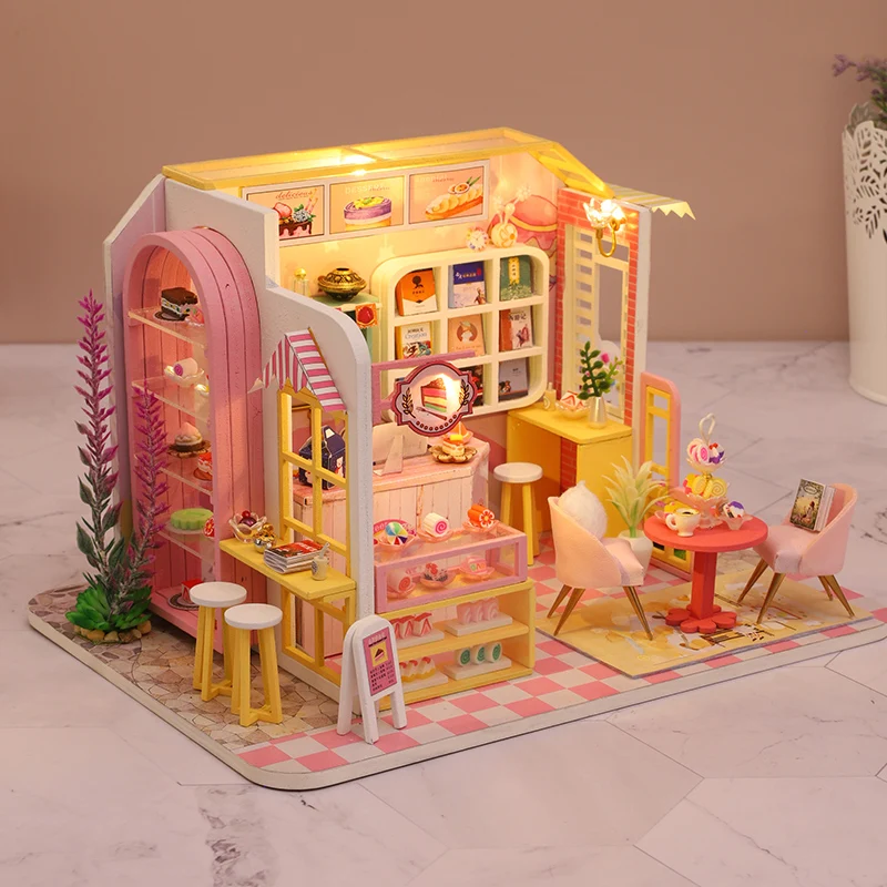 

Unfinished 3D DIY Miniature Dollhouse Kit Dessert House with Dust Cover Craft DIY Toys Christmas Birthday Gift