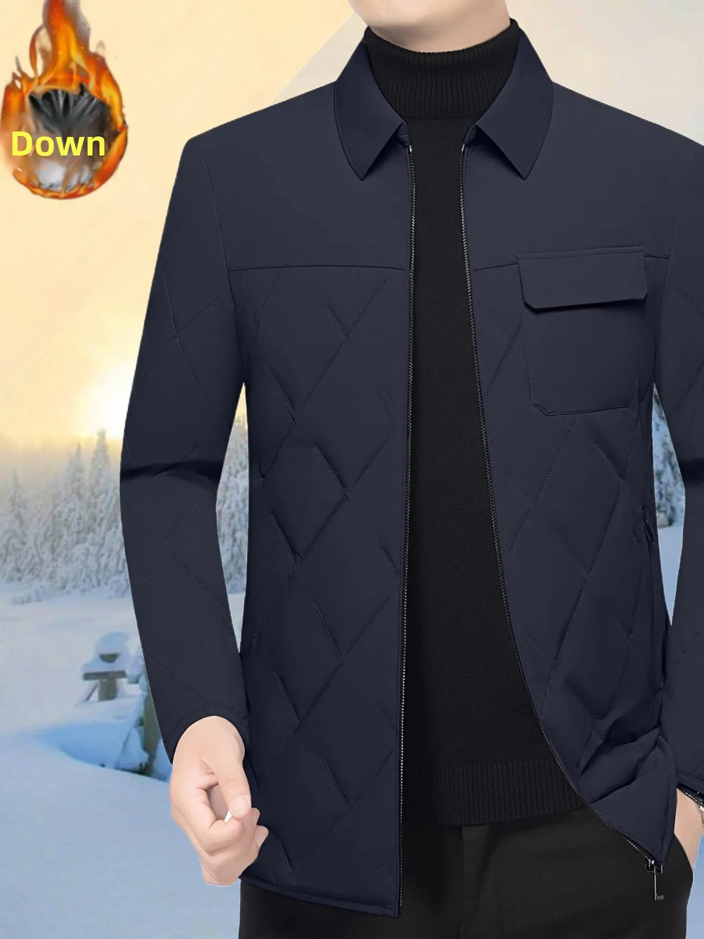 

Middle-Aged Men's Lightweight Casual down Jaet Collared Dad Clothes Winter Busin Casual Versatile Trendy Outerwear