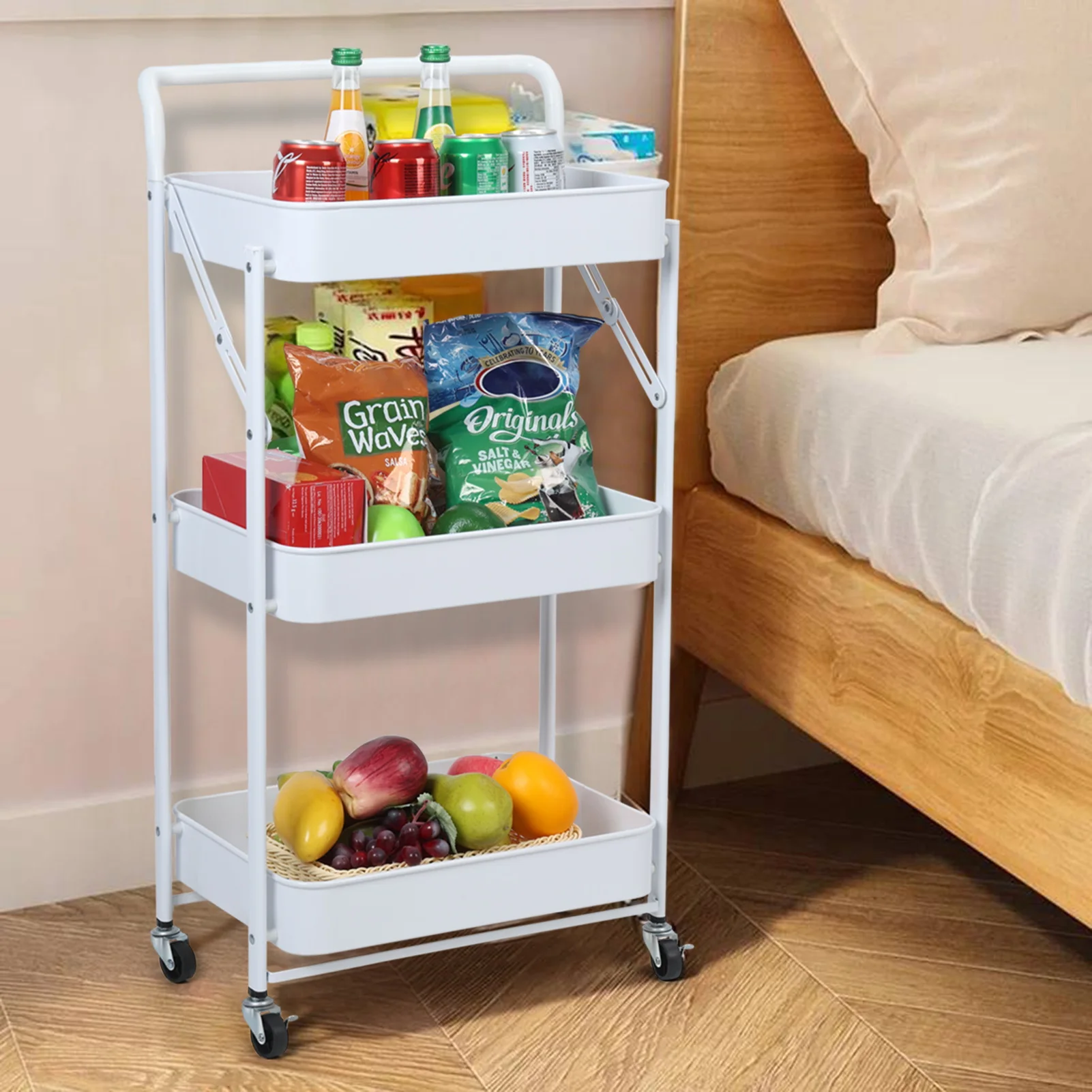 Estante de almacenamiento de carrito pequeño plegable Simple y práctico, estante de almacenamiento portátil para el hogar, almacenamiento multicapa de pie en el suelo