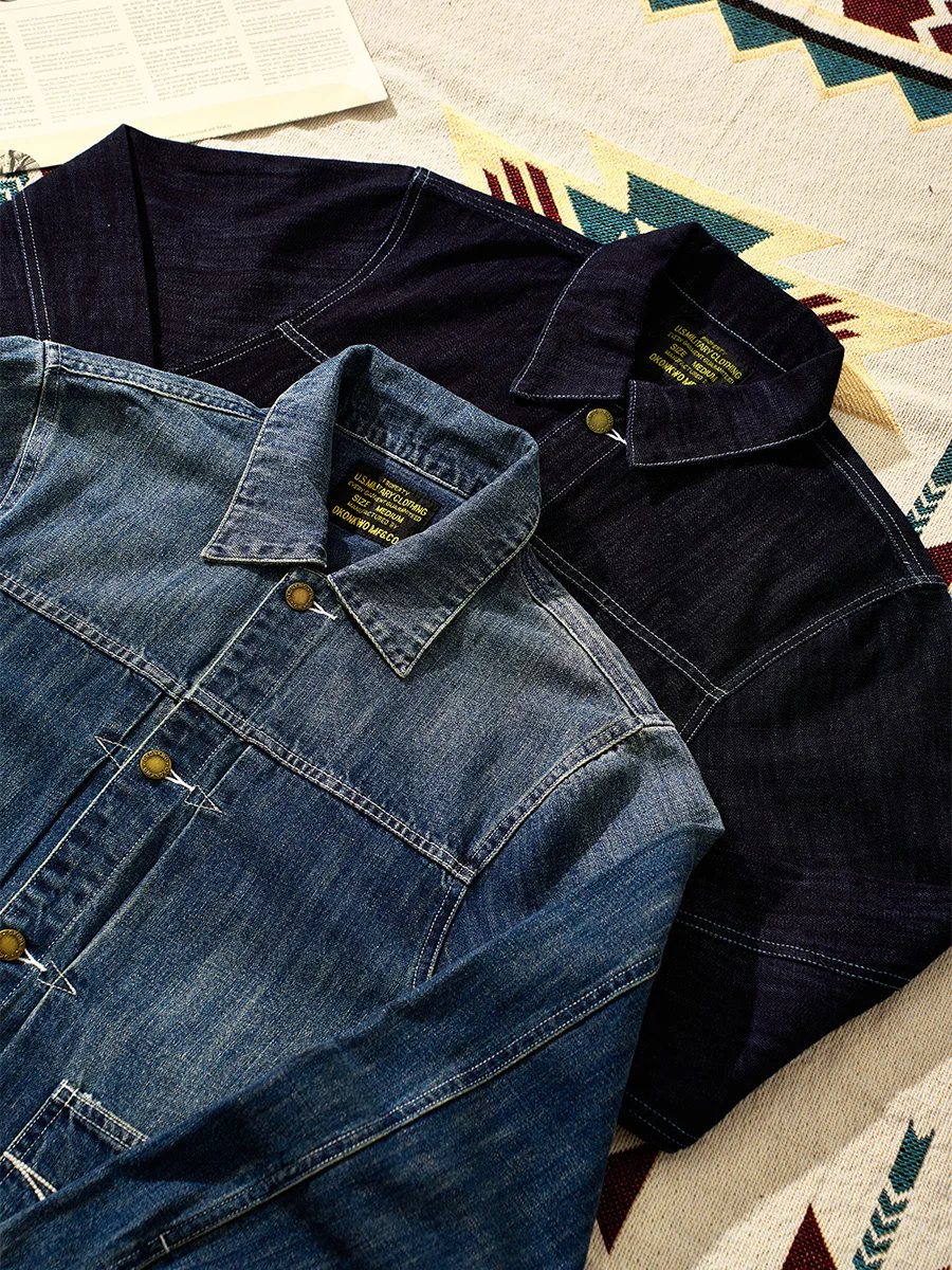 

Ami Khaki Bamboo Denim Jacket American Classic Retro Original Color Distressed Washed Denim Jacket Jacket