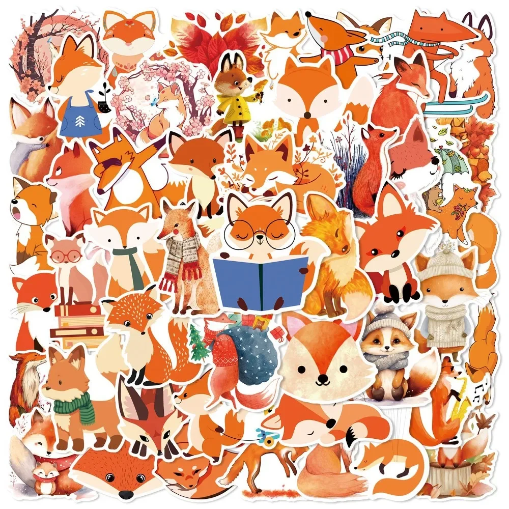 10/25/50pcs Cute Fox Cartoon Stickers Graffiti Animal for DIY Scrapbooking Phone Laptop Guitar Suitcase Car Water Bottle