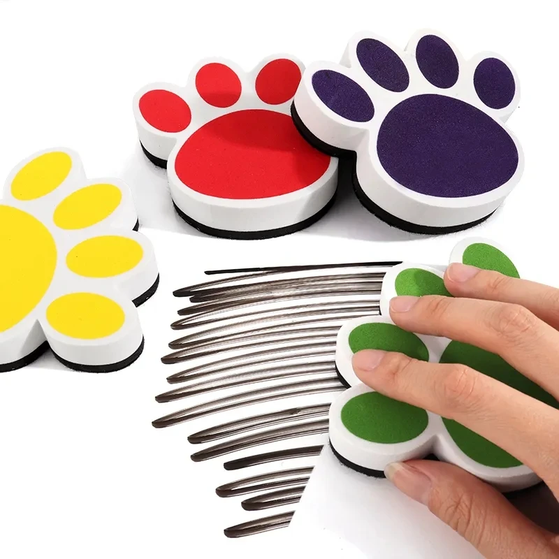 6 pcs Small Whiteboard Wipes, Bear Paw Shape, Magnetic Dry Wipes, Suitable for Classrooms, Children's Household Products