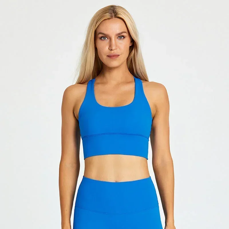 Soutien-gorge de sport à bretelles en nylon brossé citron pour femme, haut court d'entraînement à impact moyen, haut de sport rembourré sans fil, vêtements actifs