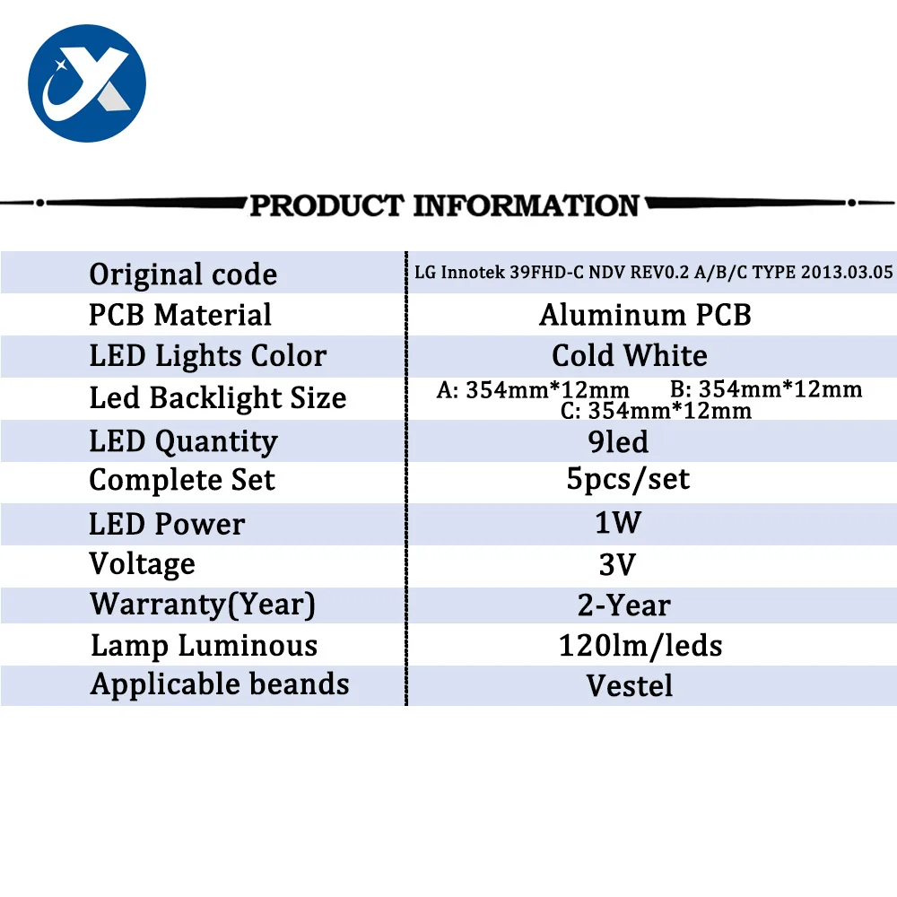 5 pièces 40 en effet 354mm LED rétro-éclairage TV bande pour Vestel 40 pouces 9led 3 V 1W 39FHD-CNOV LC-39LD145K 40L1888 40L1333 VES390UNDC