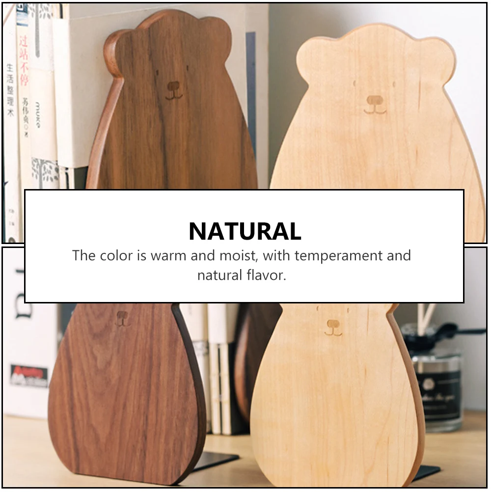 1pc Wooden Bookend Bear Shape Smooth Finish Natural Solid Wood Book Stopper Desk Organizer Bookshelf Accessory Decorative
