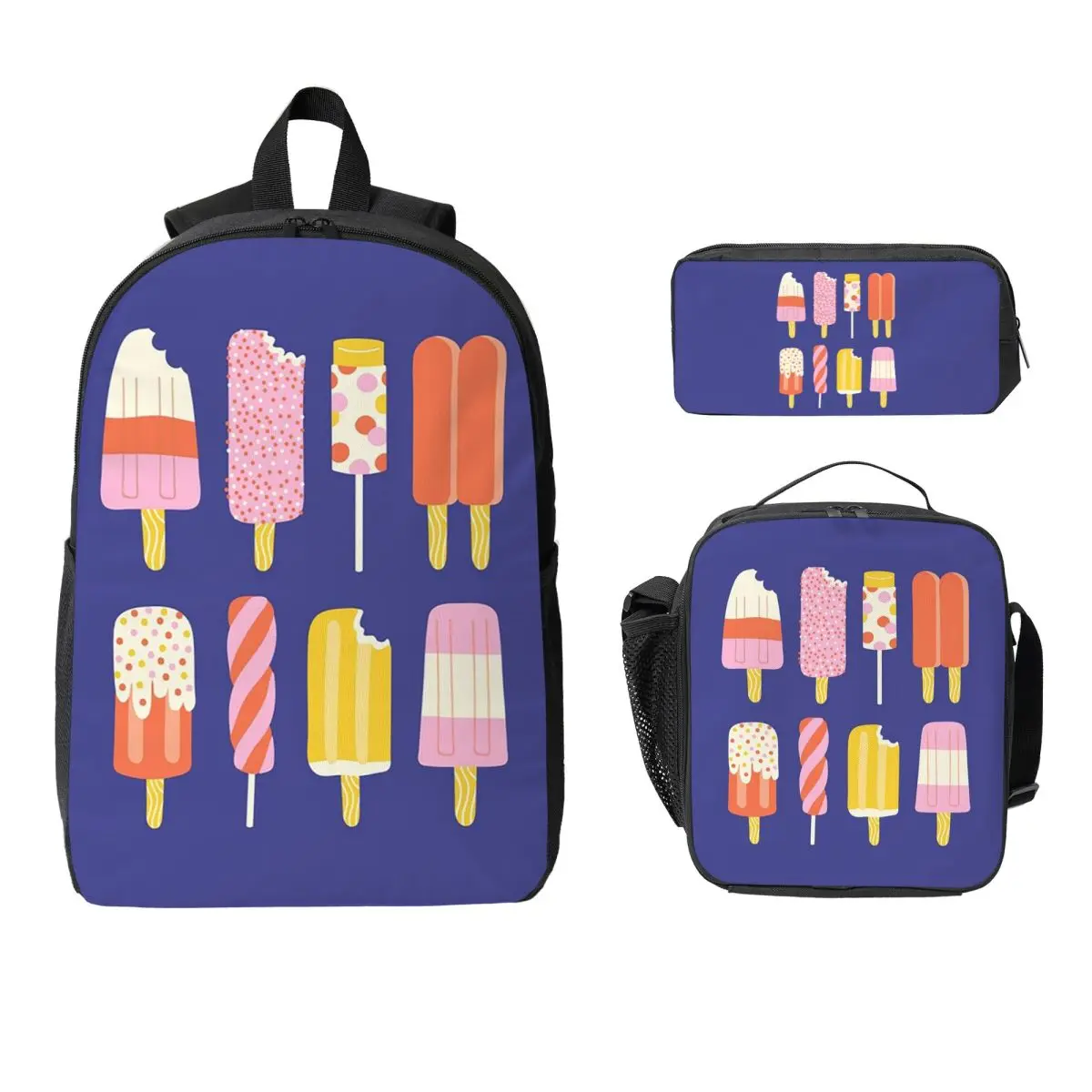 

Popsicles Backpack Student Boys Girls BookBag School Bag Computer Shoulder Bags 3ps Insulated Lunch Bag Pencil Case