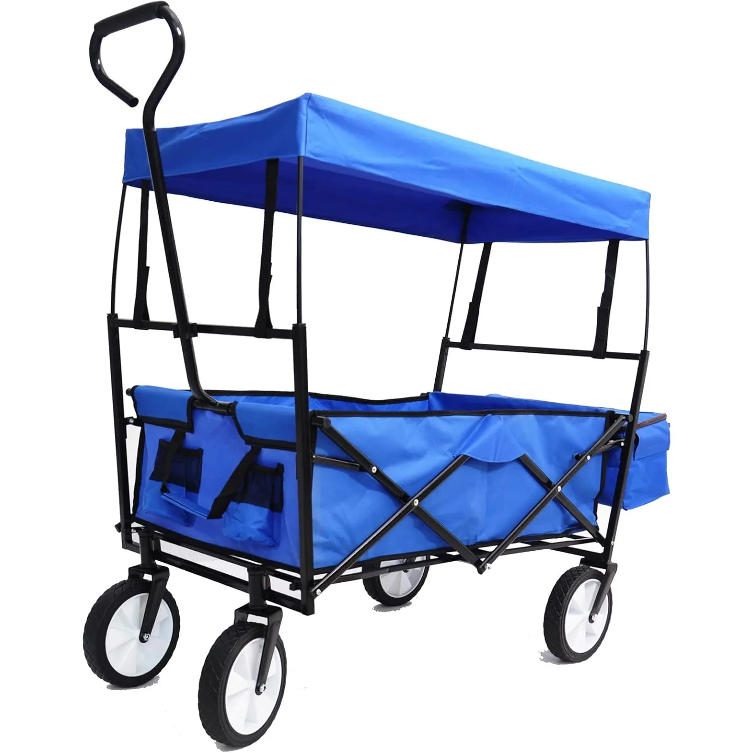 Folding Utility Beach Wagon Cart,Collapsible Wagon with Removable Canopy，31.49