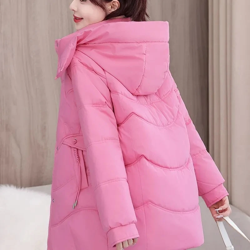 

Новинка 2025 года, женское теплое утепленное хлопковое пальто, корейское свободное пуховое хлопковое пальто, женское зимнее длинное парковое пальто, женская верхняя одежда с капюшоном