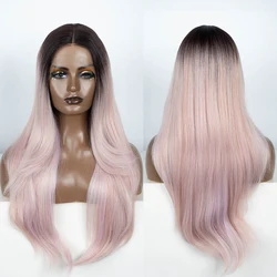 Synthetic Lace Front Wigs Straight Layered Ombre Pink Wig For Women Straight lace Wig 28 inches Ombre Lace Wigs Cosplay Wig