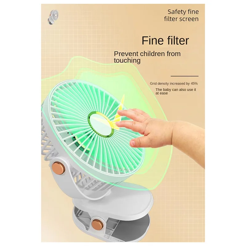 ABGR-USB Ventilatore con clip di ricarica Ventilatore con clip portatile Mini ventilatore da tavolo personale silenzioso a 5 velocità 720 °   Ventola di rotazione