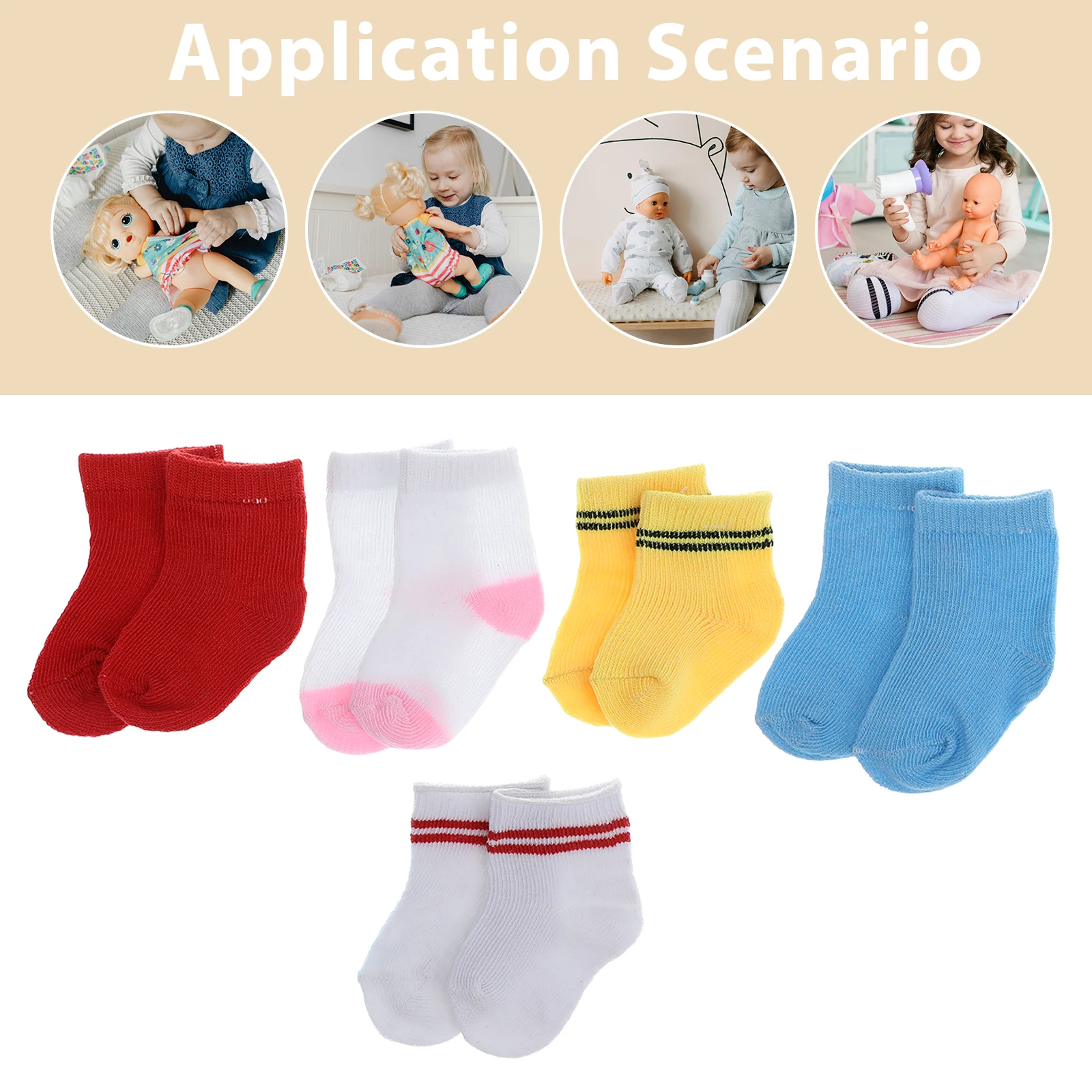 5 쌍 아기 양말 여러 가지 빛깔의 미니 양말 18 인치 소녀 레이스 복장 액세서리에 편안한 역할 놀이 세트 어린이 장난감 옷