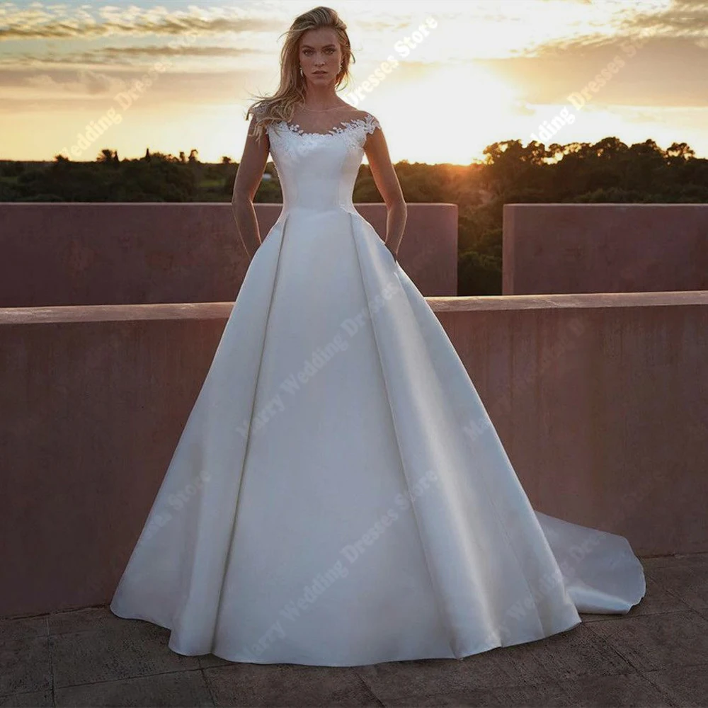 

Красивые свадебные платья трапециевидной формы, сексуальные кружевные аппликации, свадебные платья без рукавов, длина для мытья полов, Vestidos De Noivas, 2025 по индивидуальному заказу