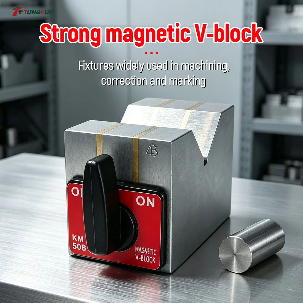 Tungfull KM50B Magnetic V Block Switchable Strong Magnet Vshaped Holder for Precision Machining Marking and Workpiece Inspection