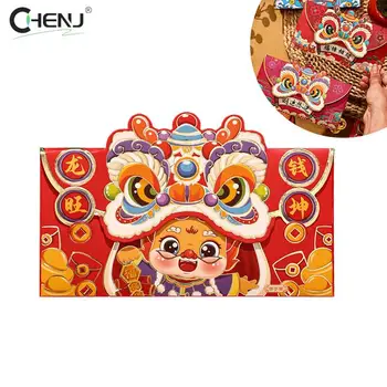 Sobres rojos de Año Nuevo Chino, sobres de dibujos animados de dragón, Hongbao, Festival de Primavera, bolsillos para dinero, paquetes de la suerte de boda, 4 unids/set, 2024