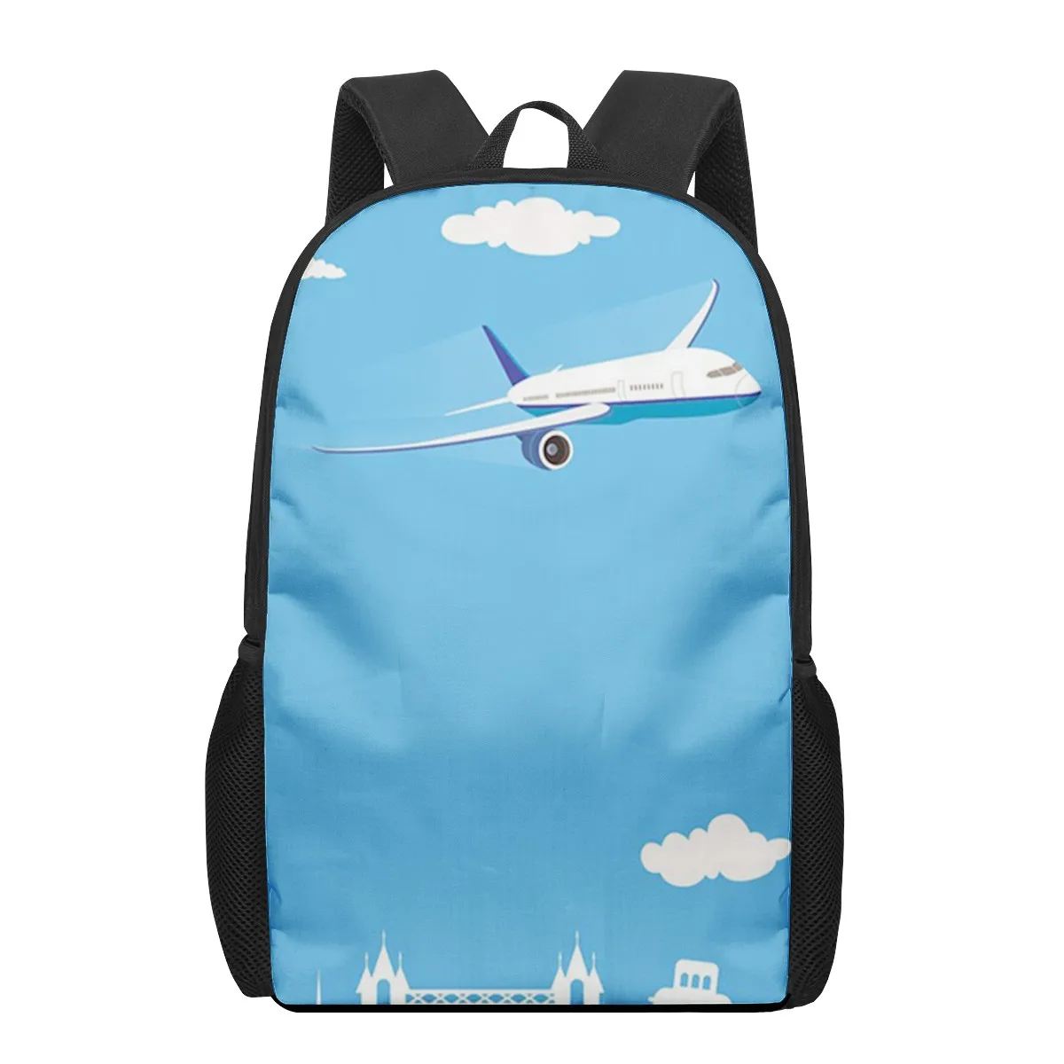 Aircraft Sky Print School Bags for Boys Girls Primary Students Backpacks Kids Book Bag Satchel Back Pack Large Capacity Backpack