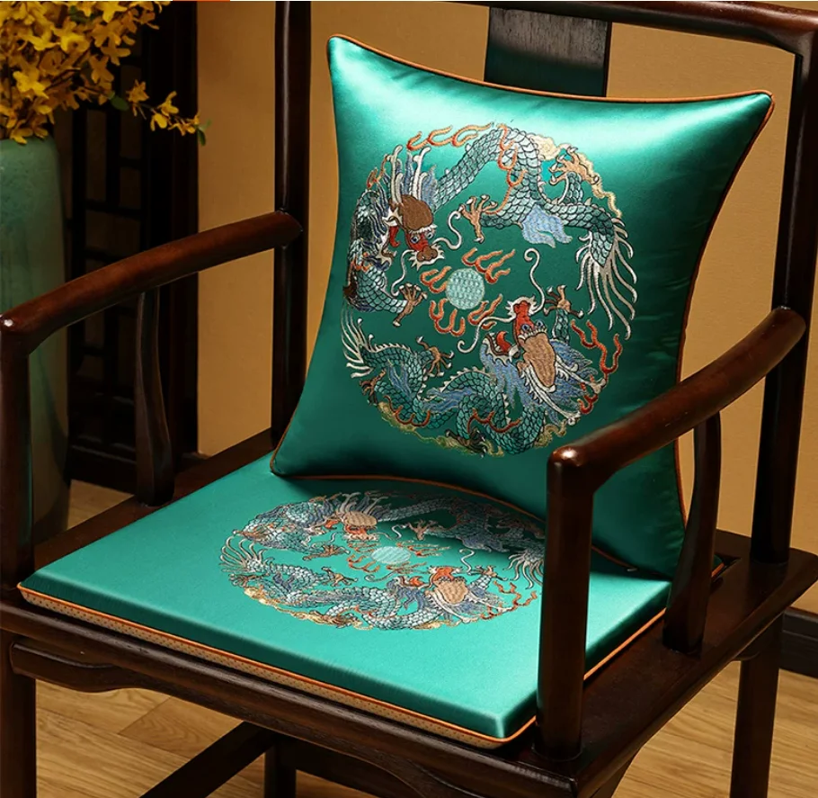 Chinese Style Embroidered Chair Cushions, Non-Slip Sponge Seat Pads, Breathable Dining Chair Mats for Home Mahogany Sofa