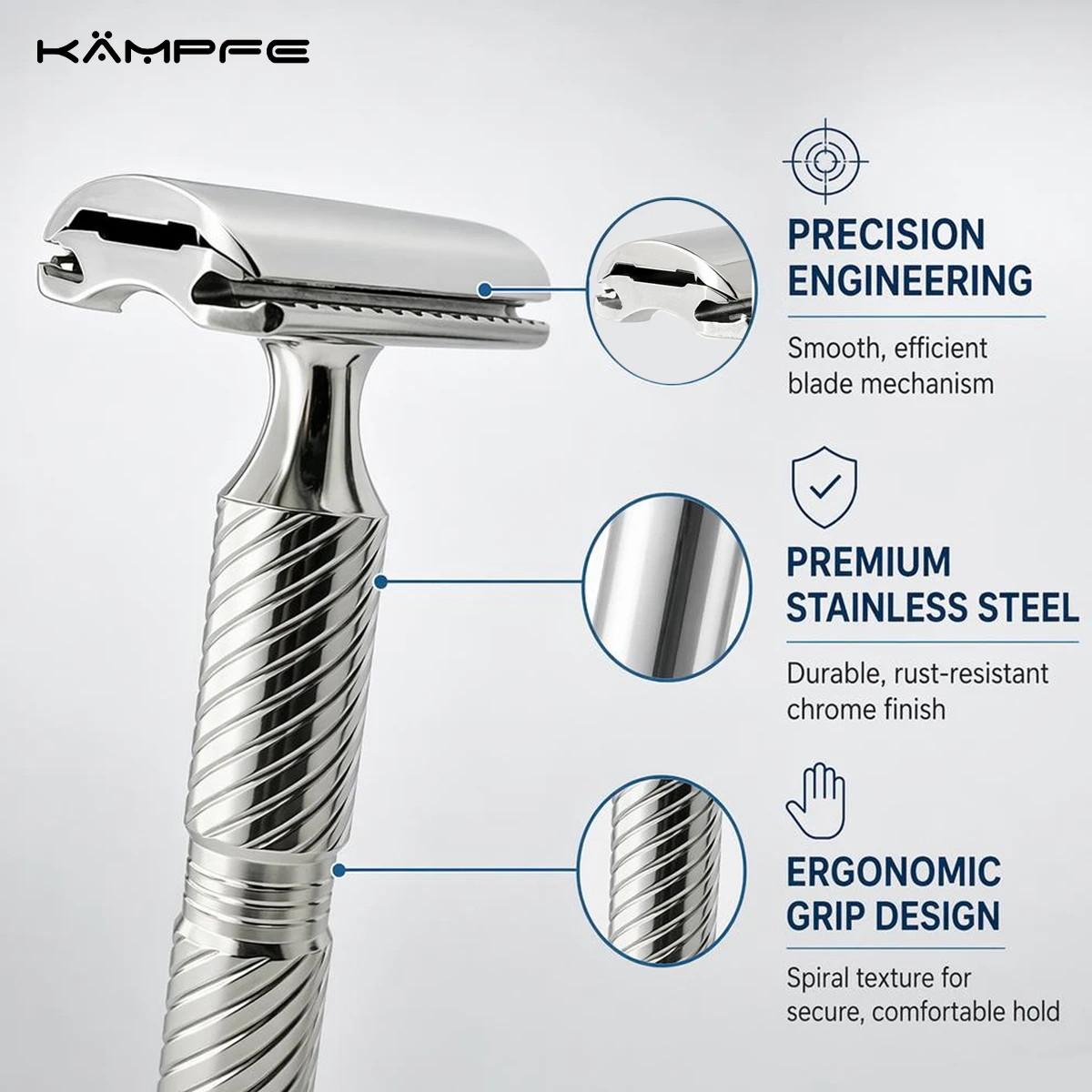 KAMPFE Safety Razor Double Edge Razor Stainless Steel Manual Razor CNC Machined Mild Wet Shaving Men's Gift
