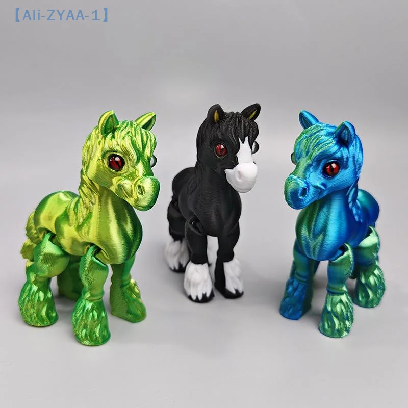 【ZYAA-1】1Pcs Random Color All-in-one Molding 3D Printed Horse Simulated Statue Cute Horse Joint Tail Movable Figurine Decor