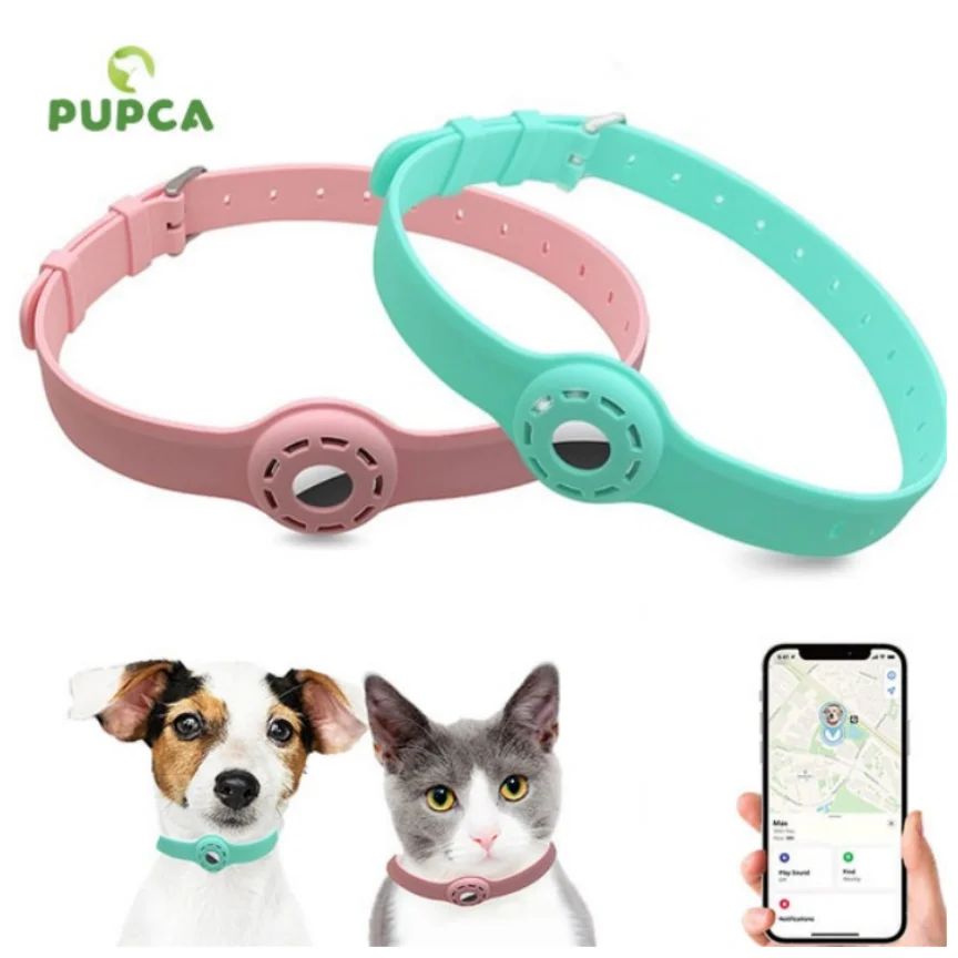 Funda Airtag para gatos con funda protectora de cuero PU para localizador antipérdida, accesorios para gatos, collares reflectantes para mascotas