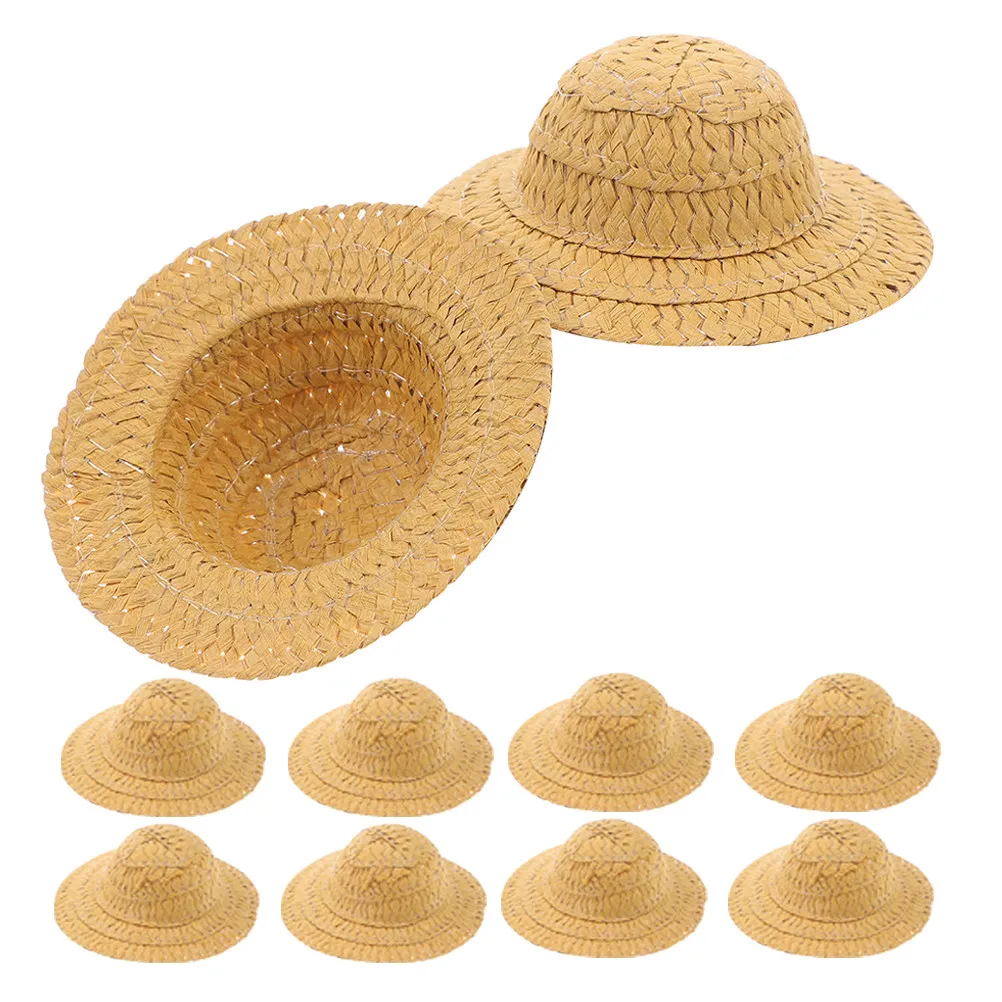 10 chapeaux de paille miniatures tissés, petits chapeaux hauts pour l'artisanat, accessoires de maison de poupée, accessoires de bricolage, chapeau tissé à la main de 7 cm