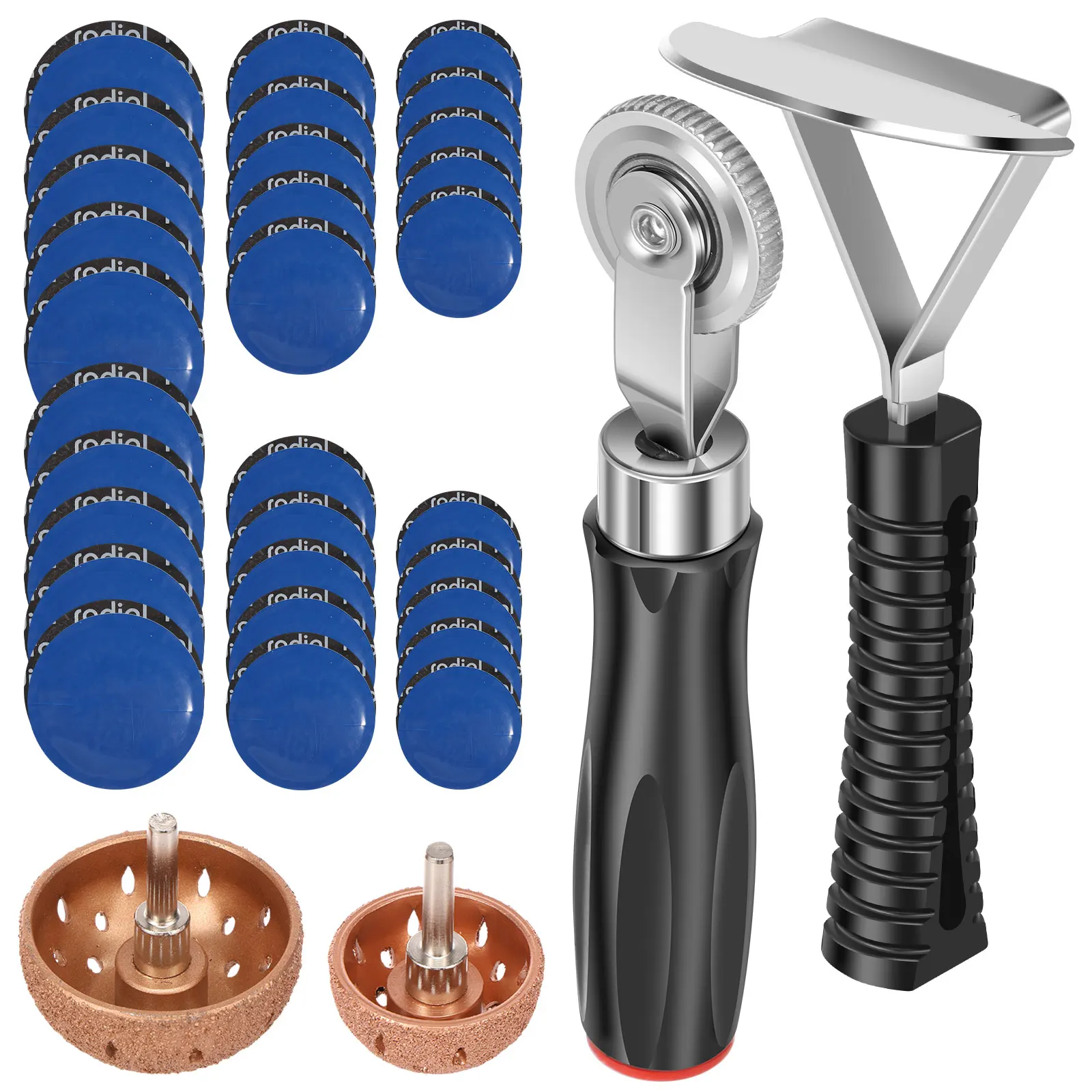 66/33Pcs Tire Repair Tools Kit Tire Patch Roller with Tire Wheel Repair Grind Head Buffing Wheel for Air Tire Buffer Repair Tool