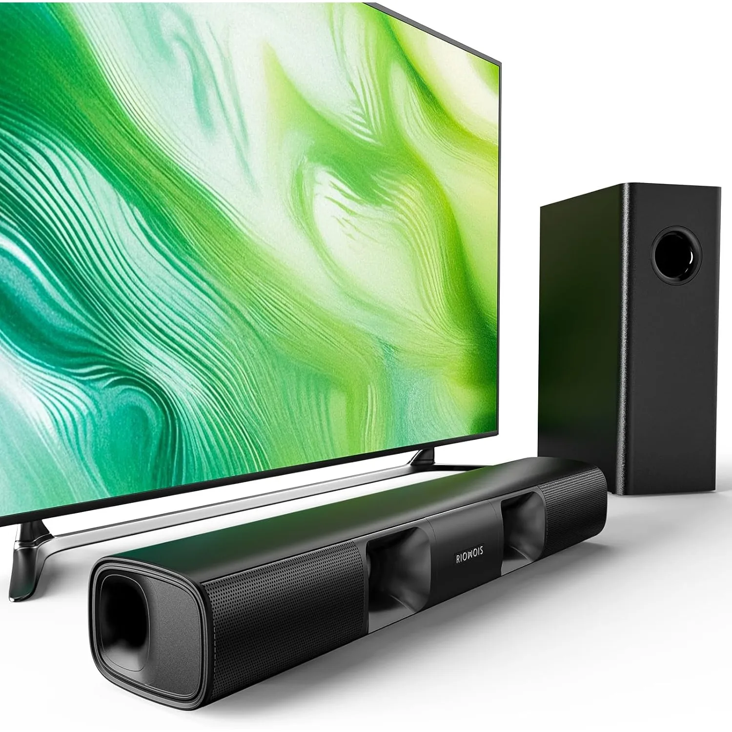 90W Compact Soundbar for Smart TV, 2.1 Channel Home Theater System with 5" Subwoofer, Bass Reflex Port, Horn Tweeter, Crisp Vocals & Deep Bass, Optical/AUX/Bluetooth 5.3, Adjustable Bass, Wall-Mountable for TV, PC, Projector
