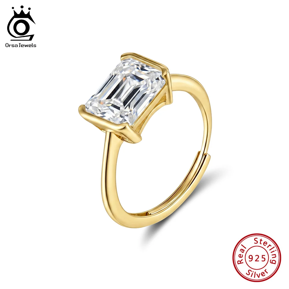 

ORSA JEWELS Shiny 4ct Emerald Cut D Color Real Moissanite Ring Certified 925 Silver Women Diamond Gemstone Ring Jewelry SMOR20