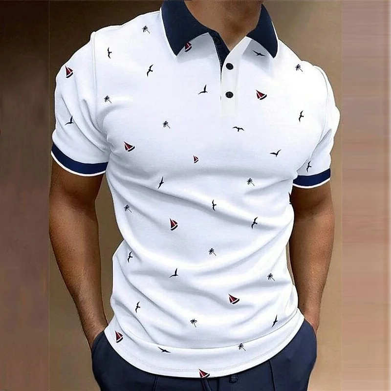 Men's plus Size Buttondown Shirt Lapel Digital Print Cool Feeling City Walk Clean Fit Style Triacetate Fiber  Shirt
