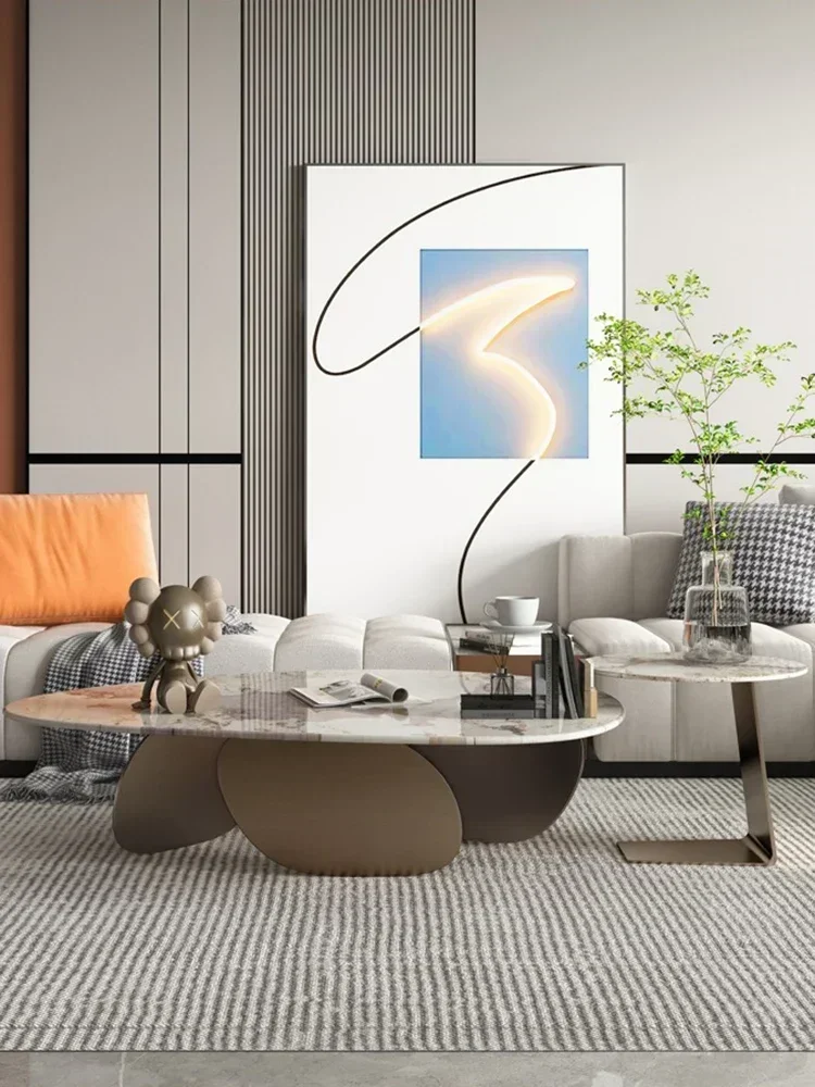 Light Luxury and Simplicity Living Room Small Apartment Natural Marble Size Special-Shaped Tea Table Combination