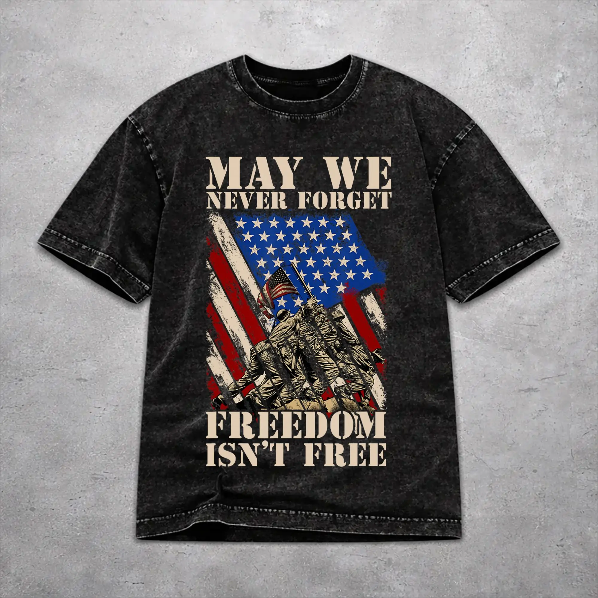 May We Never Forget Freedom Isn't Free Washed T Shirt Vintage Harajuku for Men Women  Oversize Tee T-Shirts Cotton