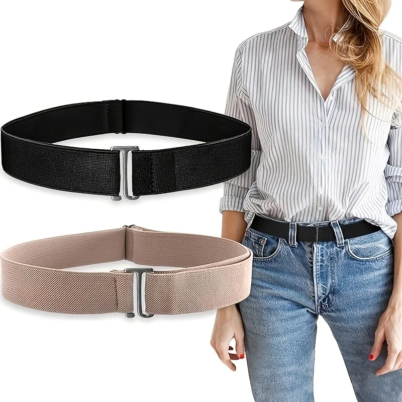 2pcs Women'S Invisible Elastic Belts with Adjustable Shoulder Waist Straps, Waistband Suitable for Flat-Button Jeans And Dresses