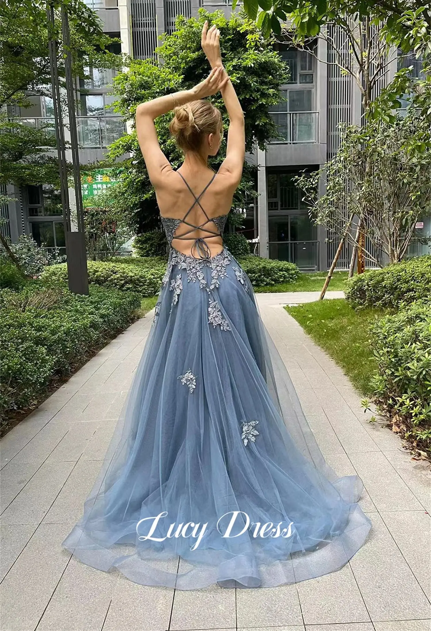 Lucy Party Dress Graduation Gown Gray Blue Mesh Line A Ball Women\'s Elegant Dresses for Parties 2024 Robe De Soiree Femmes