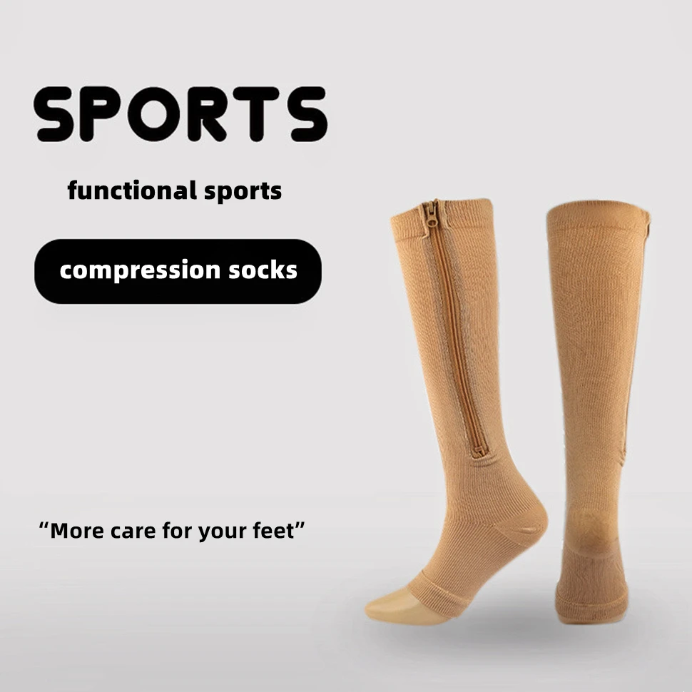 Zipper Compression Anti Varicose Veins Open Toe Stockings For Women Slim Sleeping Beauty Leg Sports Pressure Socks 20-30 Mmhg