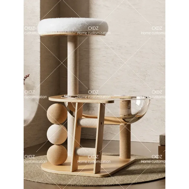 Solid Wood Cat Climbing Frame with Integrated Scratching Post and Cozy Nest Space Saving Design for Small Apartments Compact