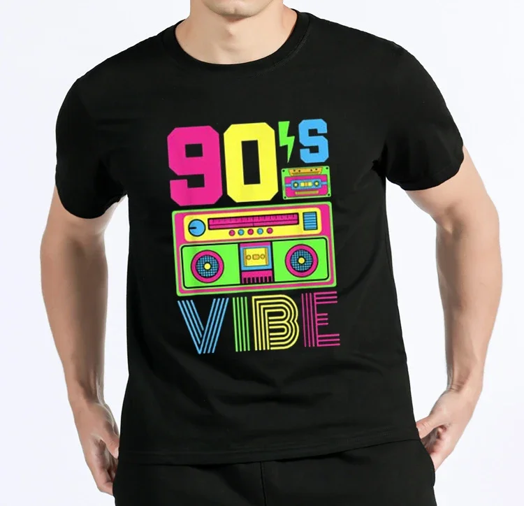 Vintage 90 Theme Outfit Nineties Costume T-Shirt Funny Graphic Tee 90s Vibe 1990 Style Fashion Tops Male Fashion Loose Clothing