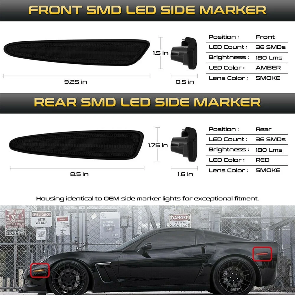 For Chevrolet Corvette C6 Car Front Rear Bumper Side Marker Turn Signal Lights LED Parking Lights Fender Flare Lamp 2005-2013