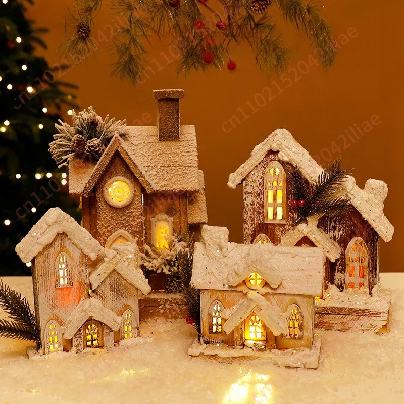 Christmas decoration wooden luminous wooden house romantic hotel scene decoration