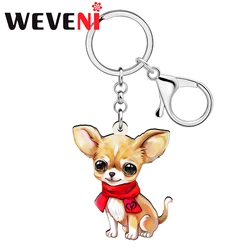 WEVENI Christmas Romantic Acrylic Chihuahua Puppy Doggy Keychains Key Chain Jewelry For Women Kids Teen Car Bag Key Ring Gifts