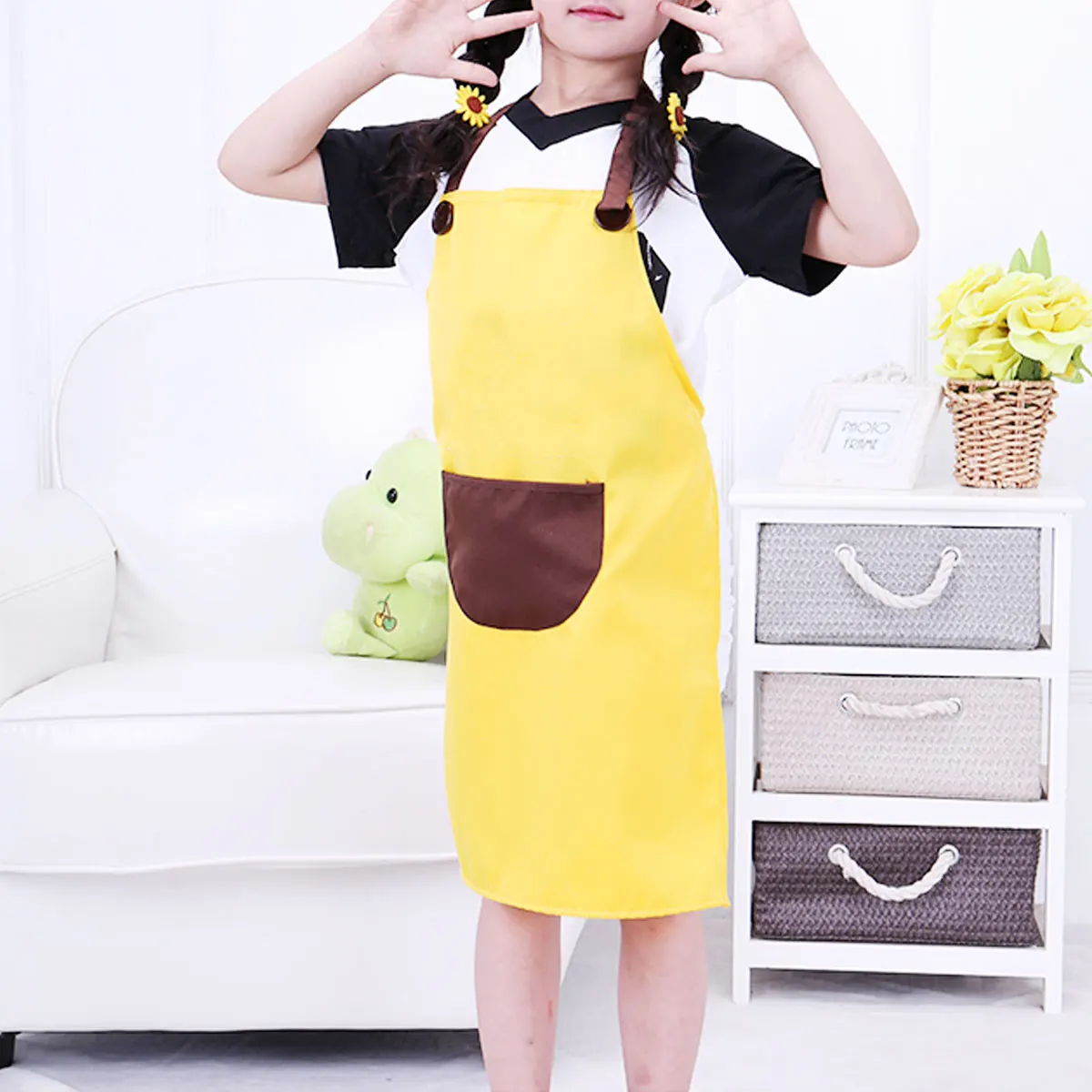 

1Pcs 's Art Painting Apron Waterproof Durable Protective Overalls Yellow for 8-12 Years Old Painting Cooking Bbq