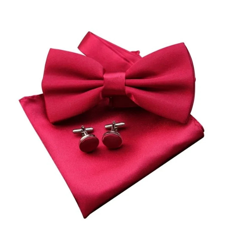 Men's Wedding Bow Tie Set with Cufflinks & Pocket Square - Groom Gift
