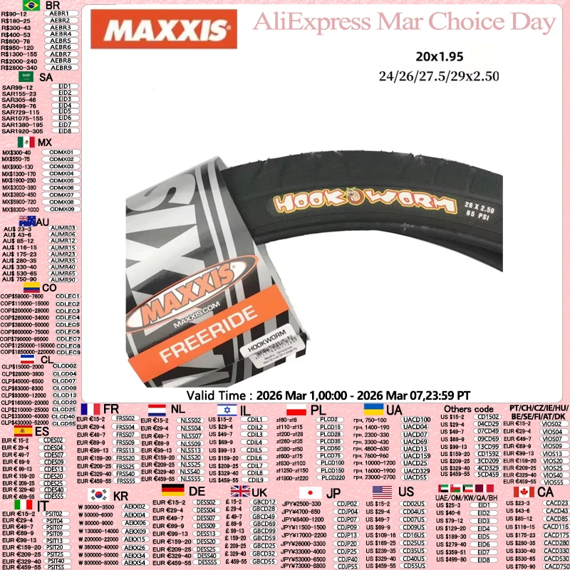 MAXXIS HOOKWORM Pneu de assalto Rrban original para bicicletas de carga Pedicabs FLAT/PARK/STREET/VERT Pneu de bicicleta BMX