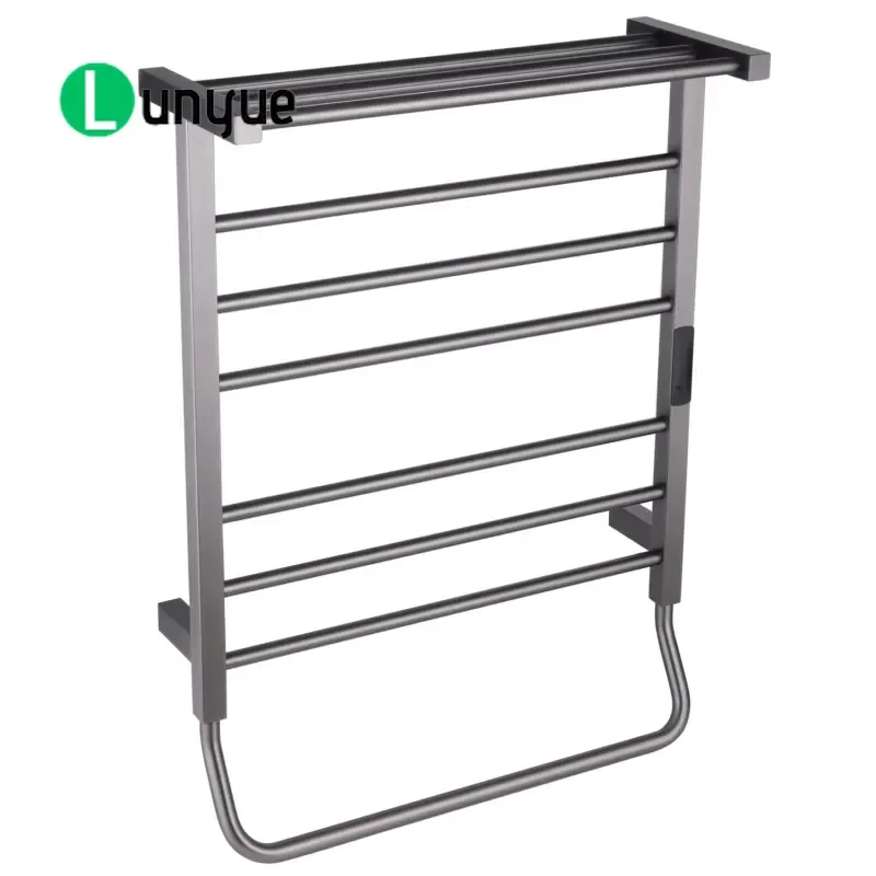 Modern Gun Grey Stainless Steel Electric Towel Heater Rack Adjustable Wall Mounted Radiator for Hotel Apartment Home Bathroom
