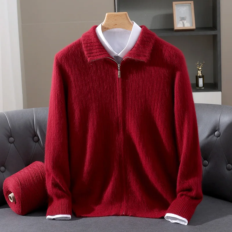 

Мужской осенне-зимний свитер, 100% норковый кашемировый свитер для мужчин, одежда, универсальный деловой кардиган, теплая мужская куртка с отложным воротником