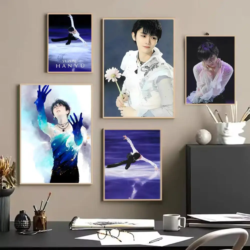 Graceful Athletic H-Hanyu Yuzuru Figure Skating Champion Poster Painting Wall Art for Living Room Home Gifts Decor Mural