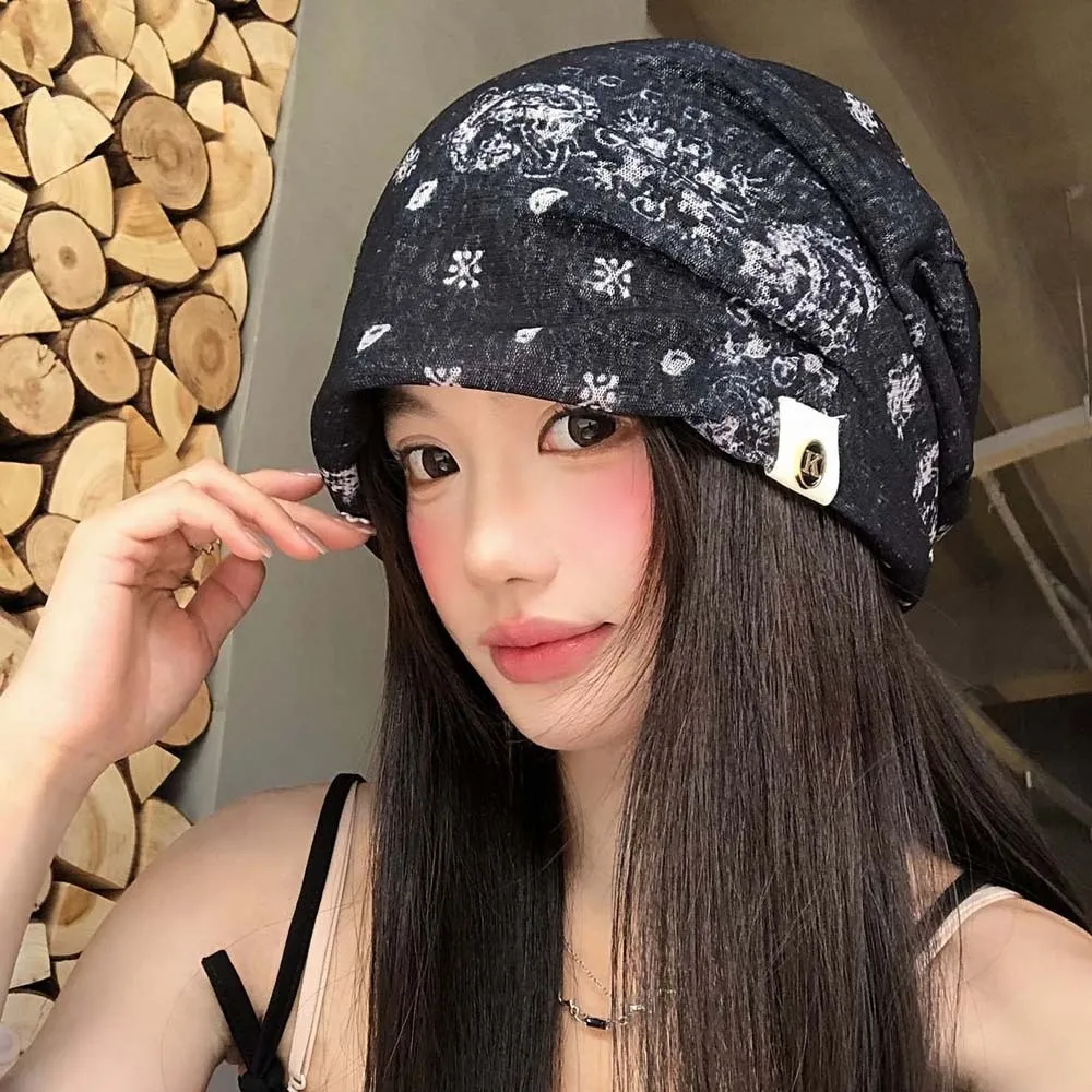 Vintage Paisley Beanie Thin Fabric Retro Print Polka Dot Cap Breathable Soft Touching Face Framing Bonnet Street Outfits