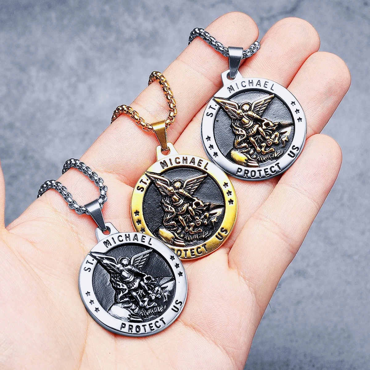 St.Michael Arch Angel Stainless Steel Men Necklaces Pendant Chain Powerful Amulet Vintage Cool For Women Jewelry Gifts Wholesale