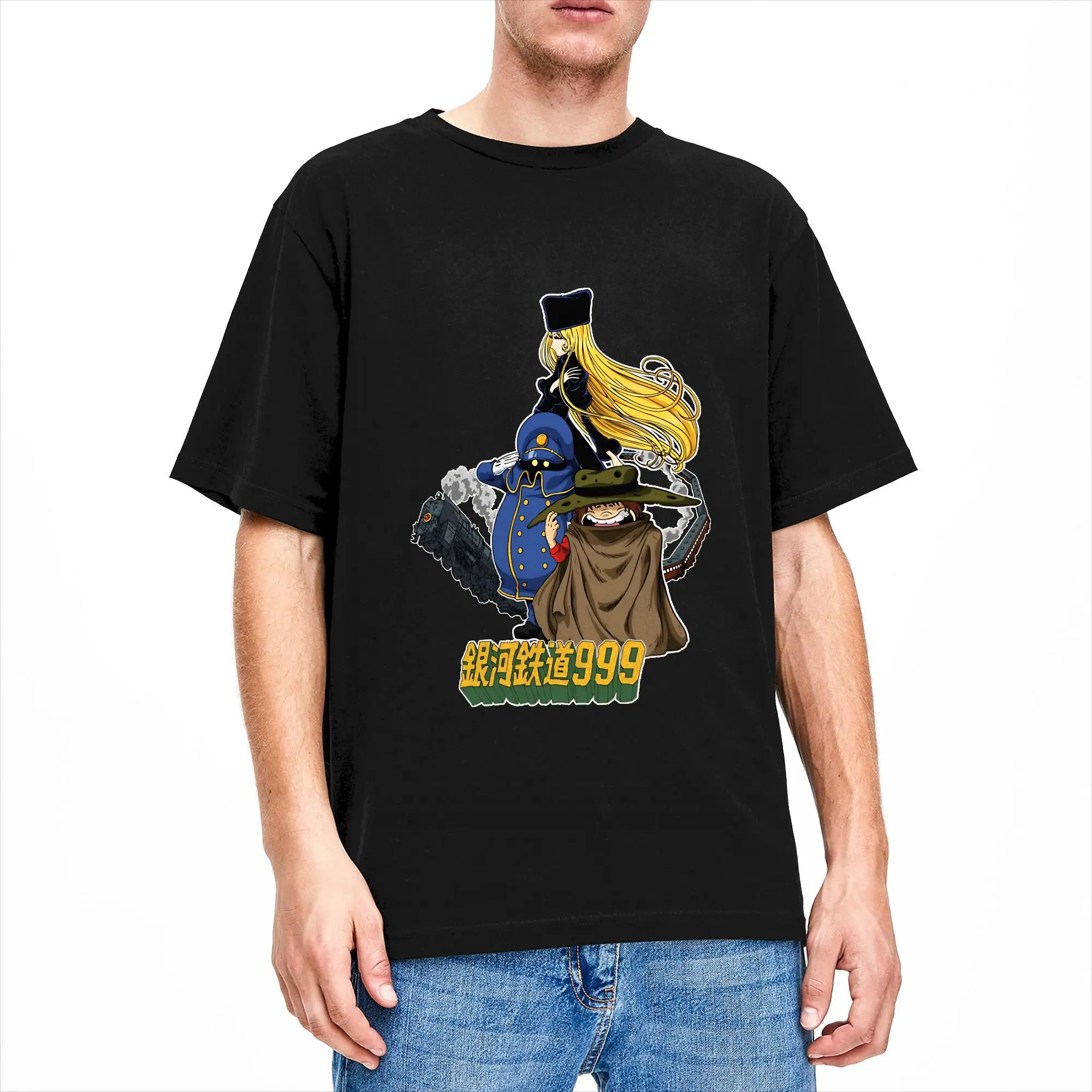 Galaxy Express 999  T-Shirts for Men  Vintage Pure Cotton Tee Shirt O Neck Short Sleeve T Shirt Big Size Tops