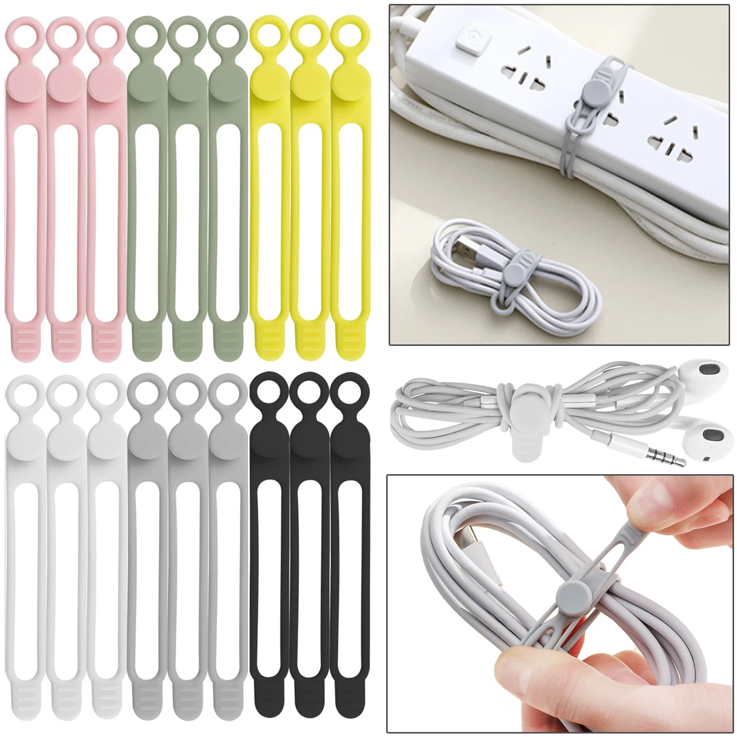 5PCS Silicone Cable Straps Wire Organizer for Bundling Earphone Phone Charger Computer Cords Reusable Cable Ties Cord Winders